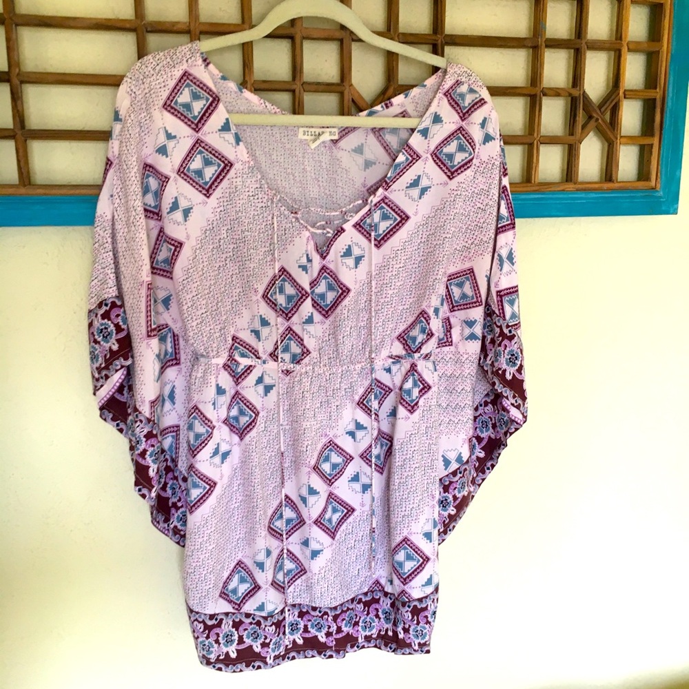 Billabong Light Pink and Maroon Batwing Blouse, size small